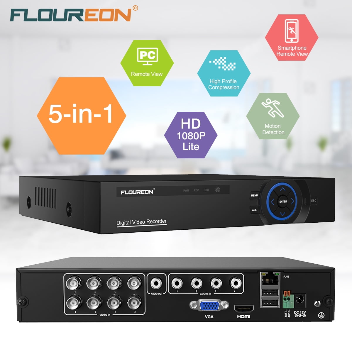 FLOUREON 8CH 5in1 HDAHD 1080N Digital Video Recorder for CCTV