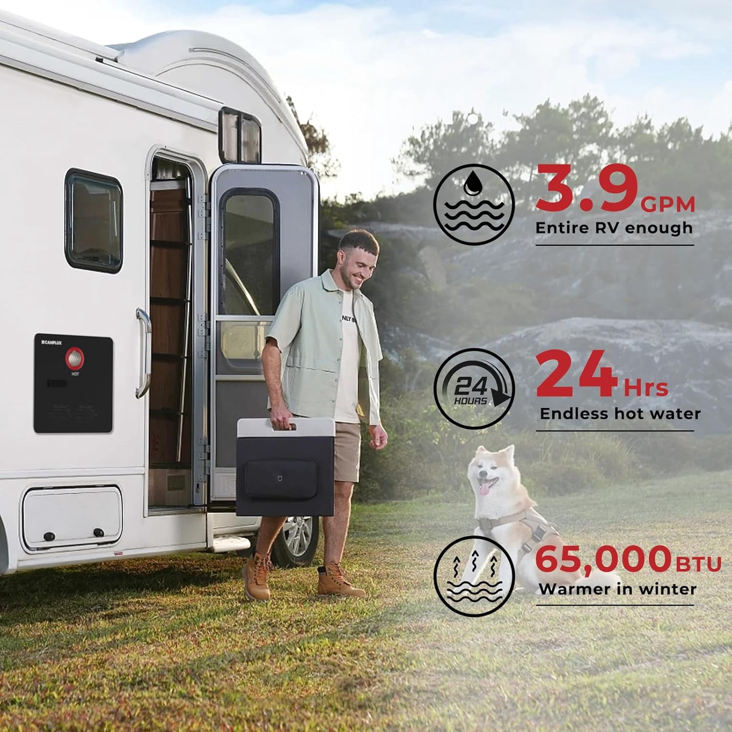 CAMPLUX 65,000 BTU 2.64 GPM Outdoor Rv Tankless Water Heater Plus 10, Black