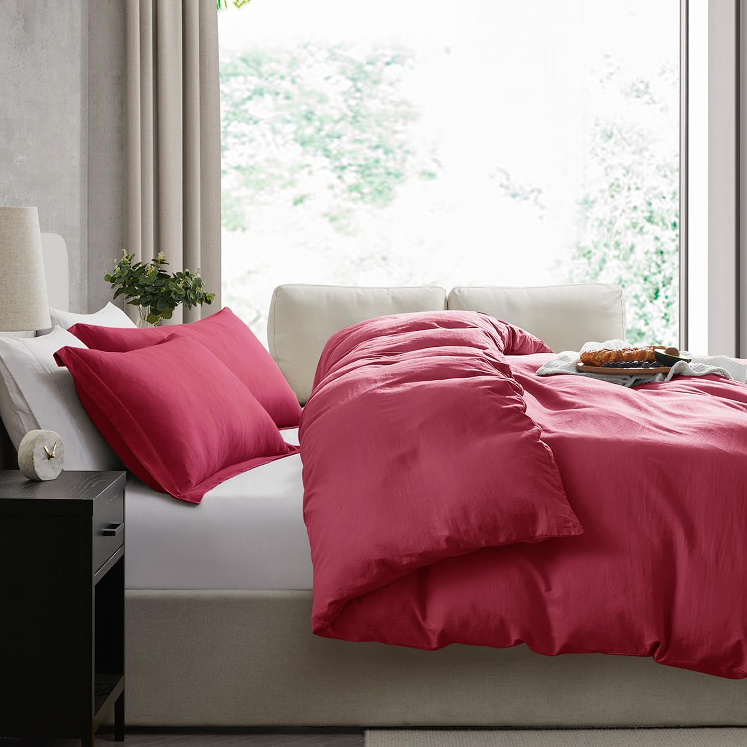 LammaLoe Duvet Cover King Size, Soft Prewashed 3-Piece Duvet Cover Bedding Set with Pillow Shams, Burgundy Red