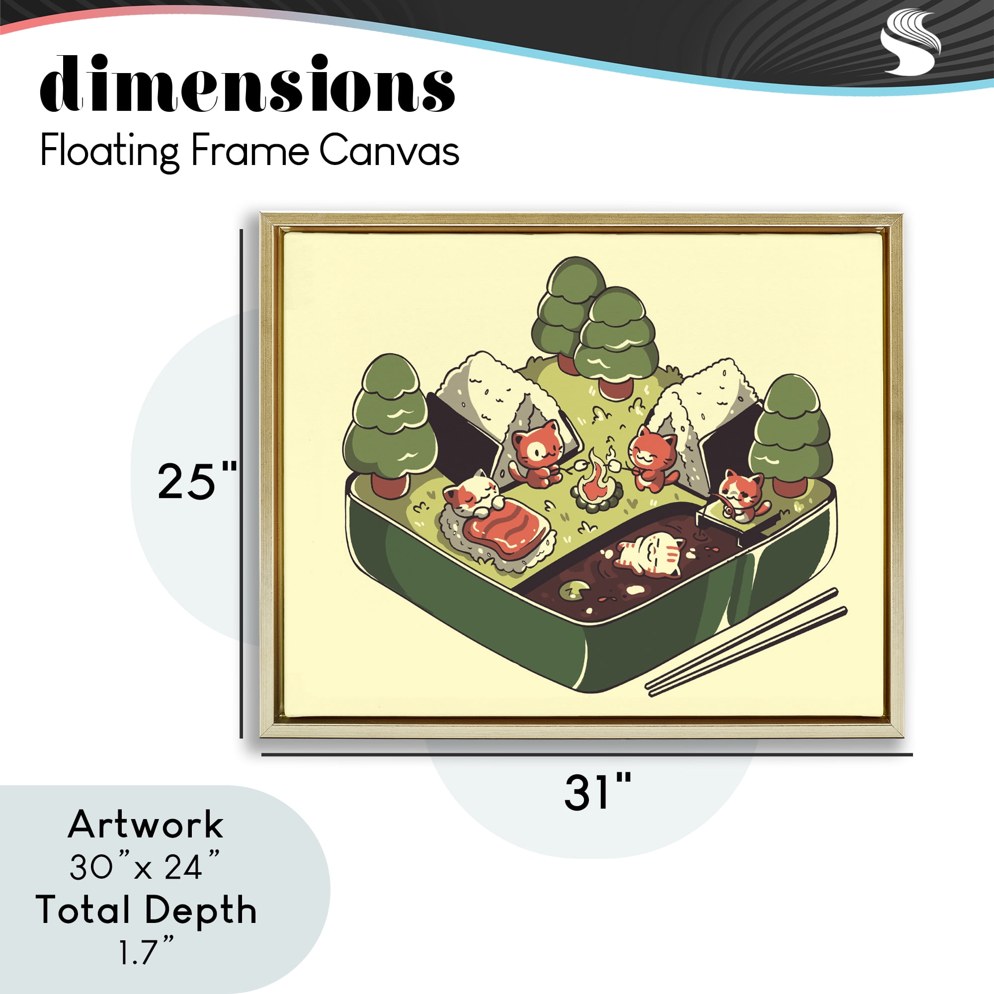 Stupell Industries Kawaii Sushi Camp Bento Gold Framed Floater Canvas Wall Art, design by Tobe Fonseca