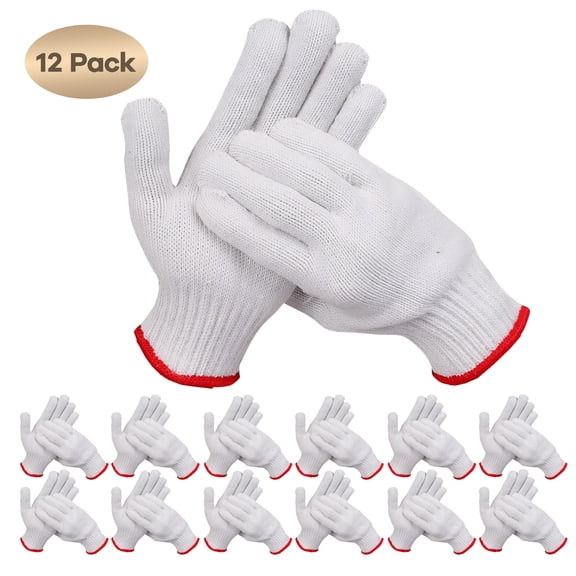 TELOLY 12 Pairs Gardening Gloves,Breathable Nylon White Gloves,Abrasion-Resistant Work Safety Gloves,Mens Work Gloves for Housework,Gardening,Assembly & Inspection