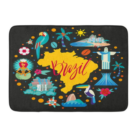 GODPOK Nature Brazil Map and Symbols Travel with Main Country Attractions and Sights Flat Tourism Emblem Coffee Rug Doormat Bath Mat 23.6x15.7