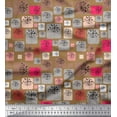 thumbnail image 1 of Soimoi Silk Fabric Artistic Flower & Square Geometric Printed Craft Fabric by the Yard 42 Inch Wide, 1 of 1