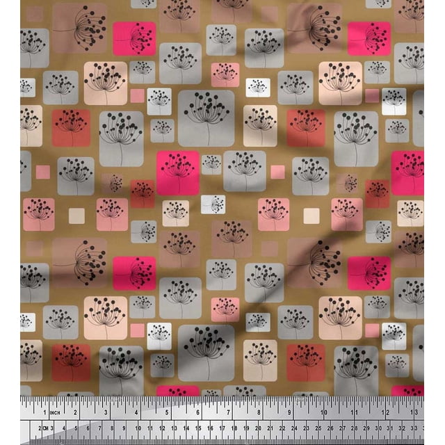 Soimoi Poly Georgette Fabric Artistic Flower & Square Geometric Printed Fabric 1 Yard 42 Inch Wide