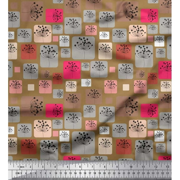 Soimoi Cotton Duck Fabric Artistic Flower & Square Geometric Print Fabric by Yard 42 Inch Wide