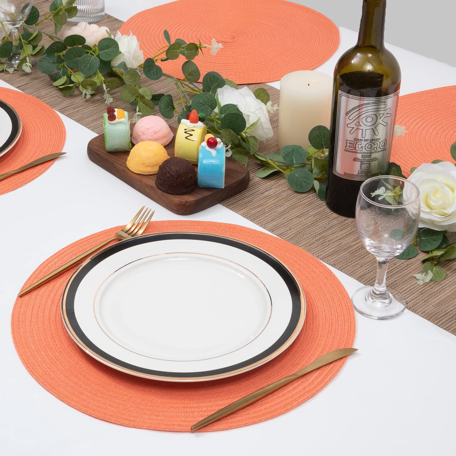 Round Placemats Set of 6 Woven Braided 15 inch Circle Placemat for Dining Tables Kitchen Table Mats Washable