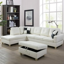 Wzlam Sectional Sofa Modern L Shaped 6 Seat with Storage Ottoman Couch Set, Faux Leather Sofa, White, Right Chaise