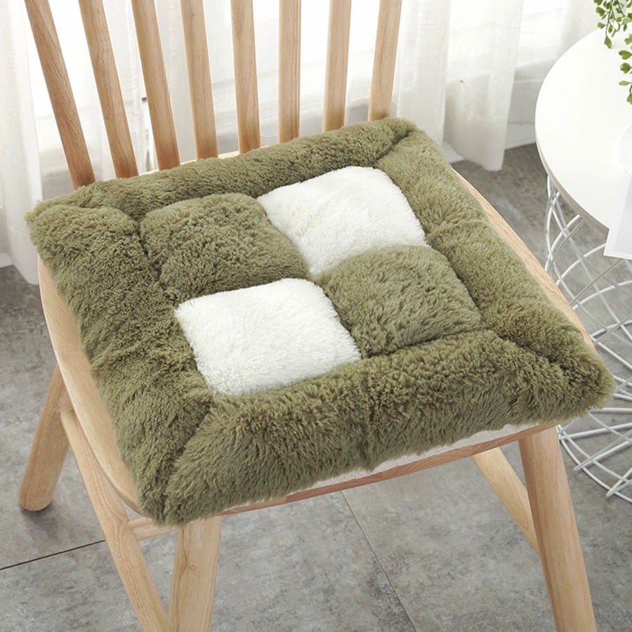 Soft Plush Checkered Chair Cushion, Thick Warm Seat Pad for Dining & Office Chairs