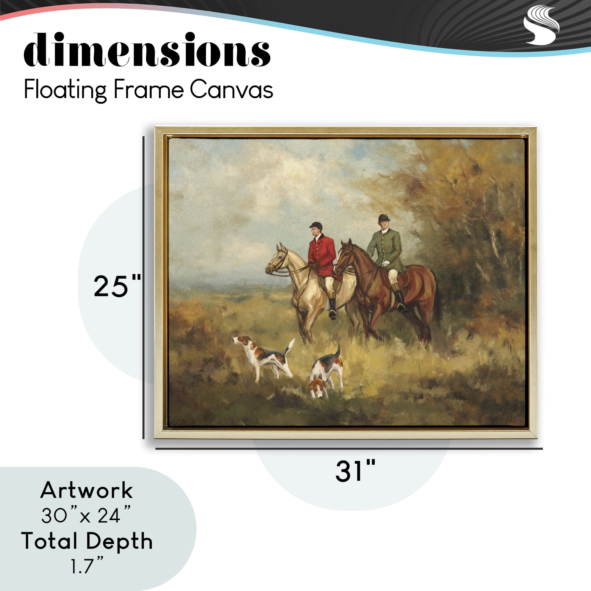 Stupell Industries Autumn Riders with Hounds Gold Framed Floater Canvas Wall Art, design by Ziwei Li