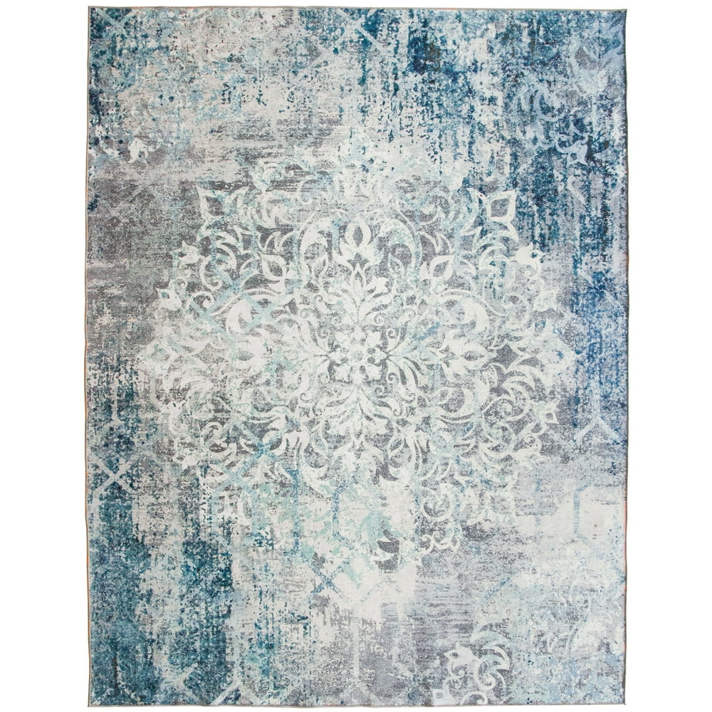 ReaLife Rugs Machine Washable Printed Vintage Distressed Floral Gray
