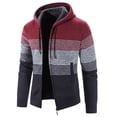 thumbnail image 3 of Lu's Chic Men's Hooded Sweatshirt Bold Striped Casual Long Sleeve Fuzzy Fleece Lined Jacket Thick Knitted Knit Slim Fit Cardigan Sweater Zip Up Hoodie Thermal Warm Red 46, 3 of 3