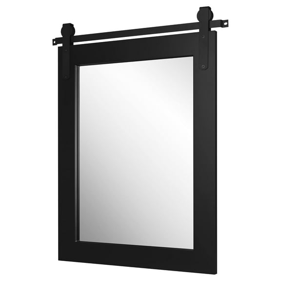 Farmhouse Wood Framed Wall Mirror Barn Door Rustic Mirrors for Wall (Black, 22 inches x28 inches )