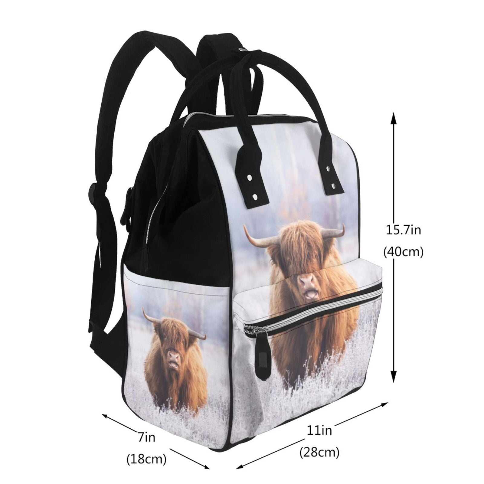 Ratiio Cow Mummy Backpack - Waterproof Twill Canvas, Large Capacity Diaper Bag with Multiple Pockets and Adjustable Straps