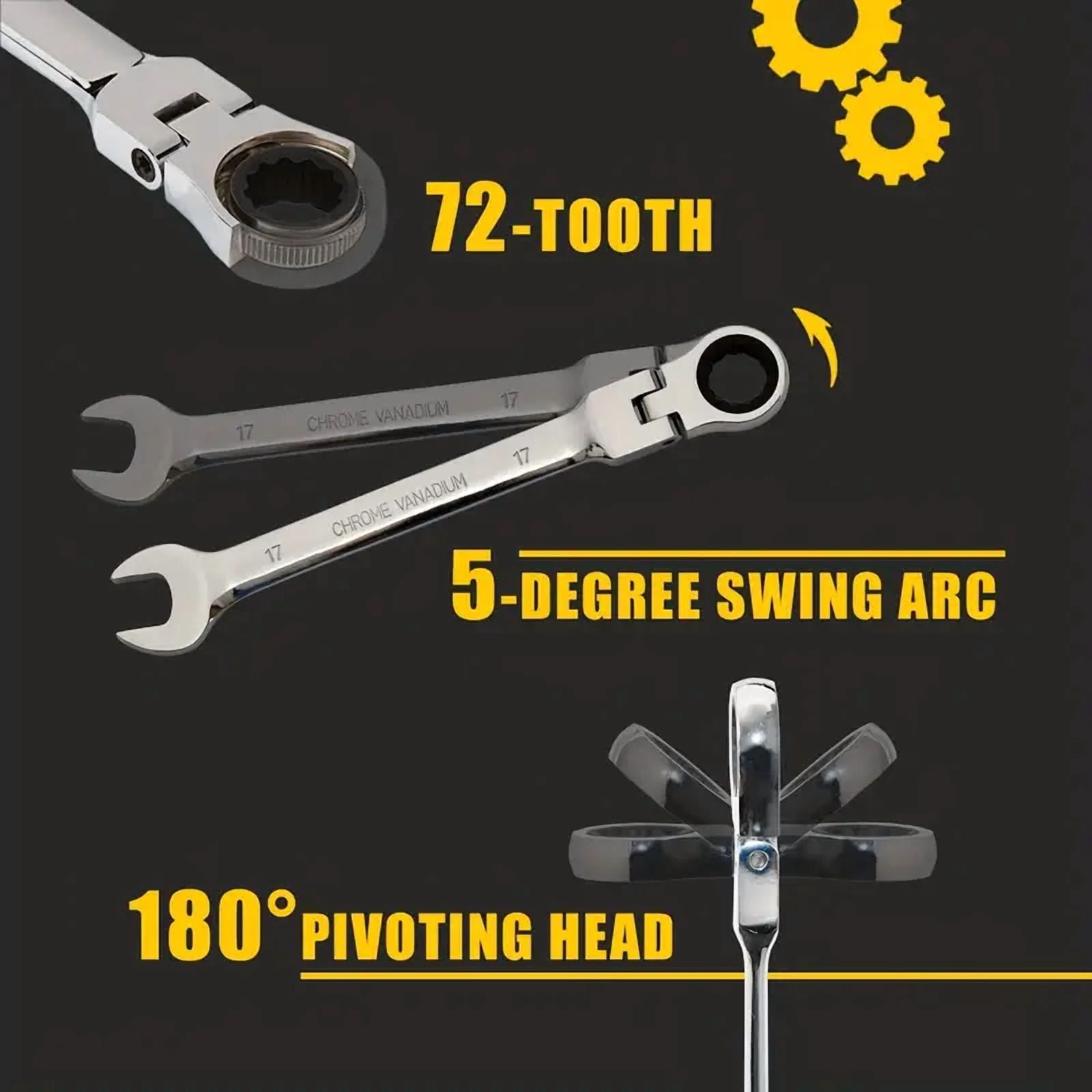 16PC Metric Ratchet Wrench Set 6-22mm - Chrome Vanadium Steel Toolkit with Roll Bag for Auto Repair