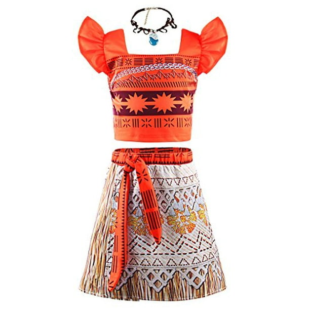 Jerrisapparel Princess Moana Costume Two Piece Skirt Set Dress Up For Girls 3t 4t Orange Walmart Com