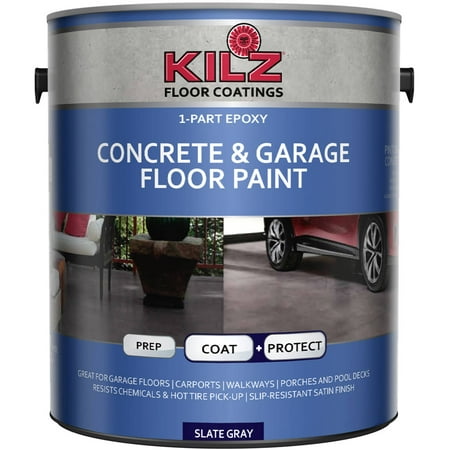 KILZ 1-Part Epoxy Acrylic Interior/Exterior Concrete and Garage Floor Paint, Satin, 1 (Best Diy Garage Floor Coating)
