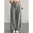 thumbnail image 5 of Women Solid Corduroy Wide Leg Pants Button Front Zipper Straight Pants with Pockets Grey S, 5 of 8