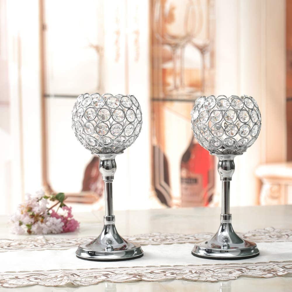 MAOPINER 3 Arms Crystal Candle Holders Home Holiday Silver Crystal Candle Holder Centerpiece Bowls Crystal Candle Holder for Dining Table for Wedding Party Dining Coffee Table Silver