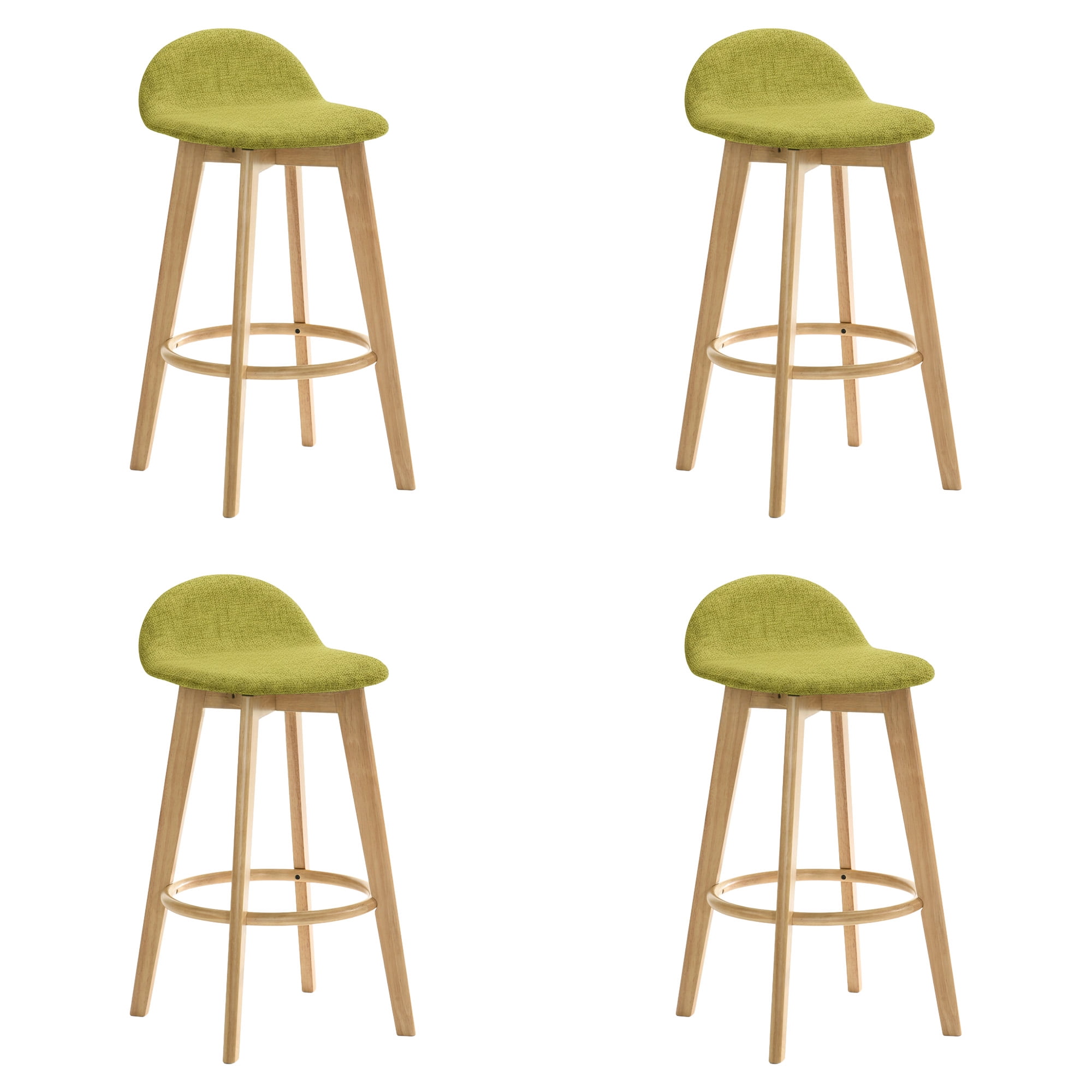 Vera Upholstered Wood Counter Height Barstool in Natural Finish with Moss Green Seat - Set of 4