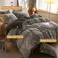 thumbnail image 2 of XeGe 3 Pieces Fluffy Plush Duvet Cover Set, Luxury Shaggy Comforter Cover with 2 Pillow Covers, Ultra Soft Faux Fur Bedding Set Velvet, Zipper Closure, King Size, Dark Gray Ombre, 2 of 7