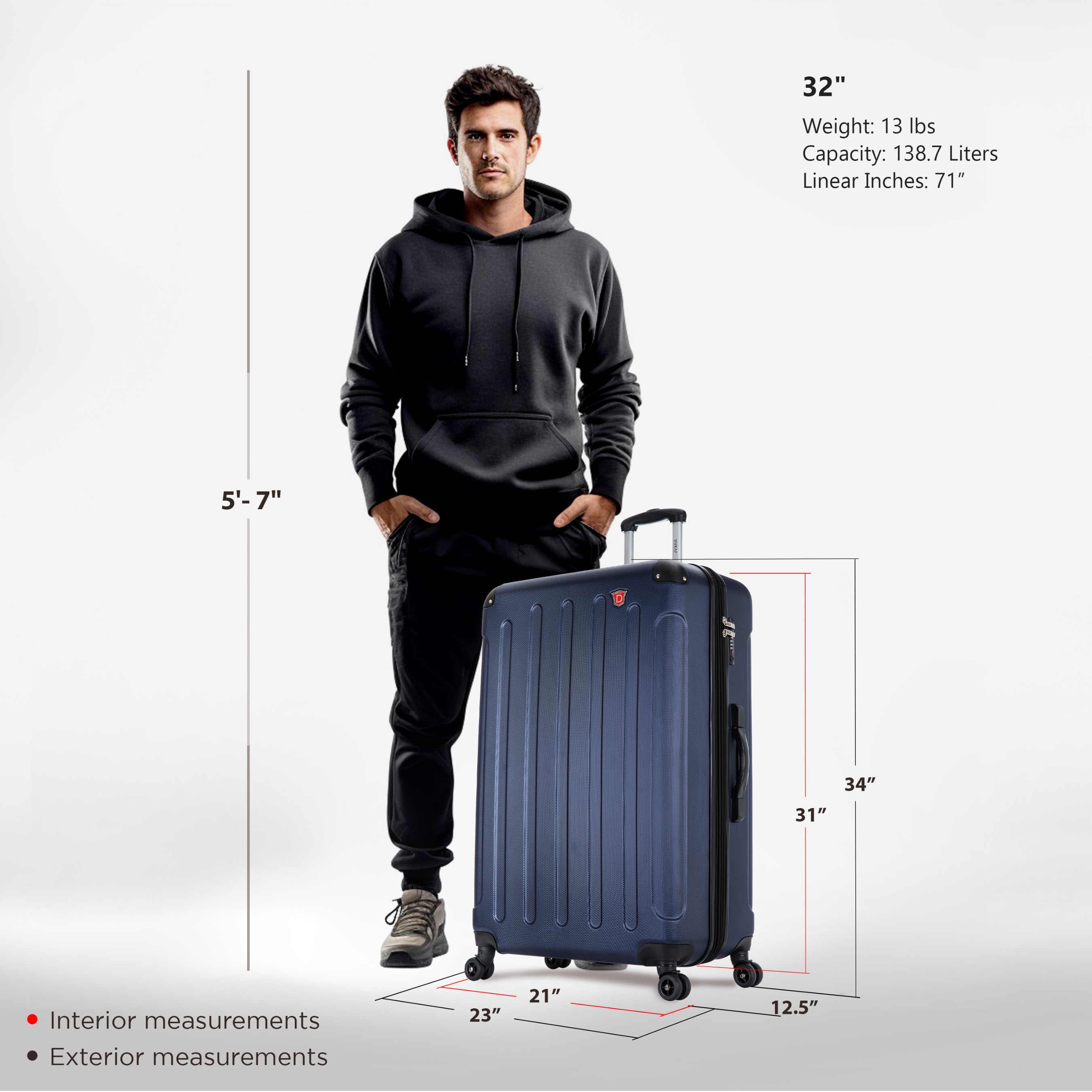 DUKAP Intely 32" Hardside Lightweight Luggage with Spinner Wheels and Integrated Weight Scale, Blue