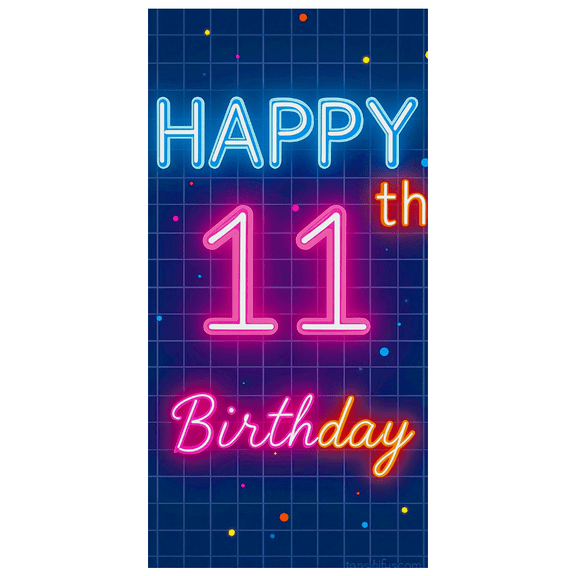 Neon Style 11th Birthday Banner Backdrop Happy Birthday Party Decorations Photography Props Balloon Themed Party Background Supplies