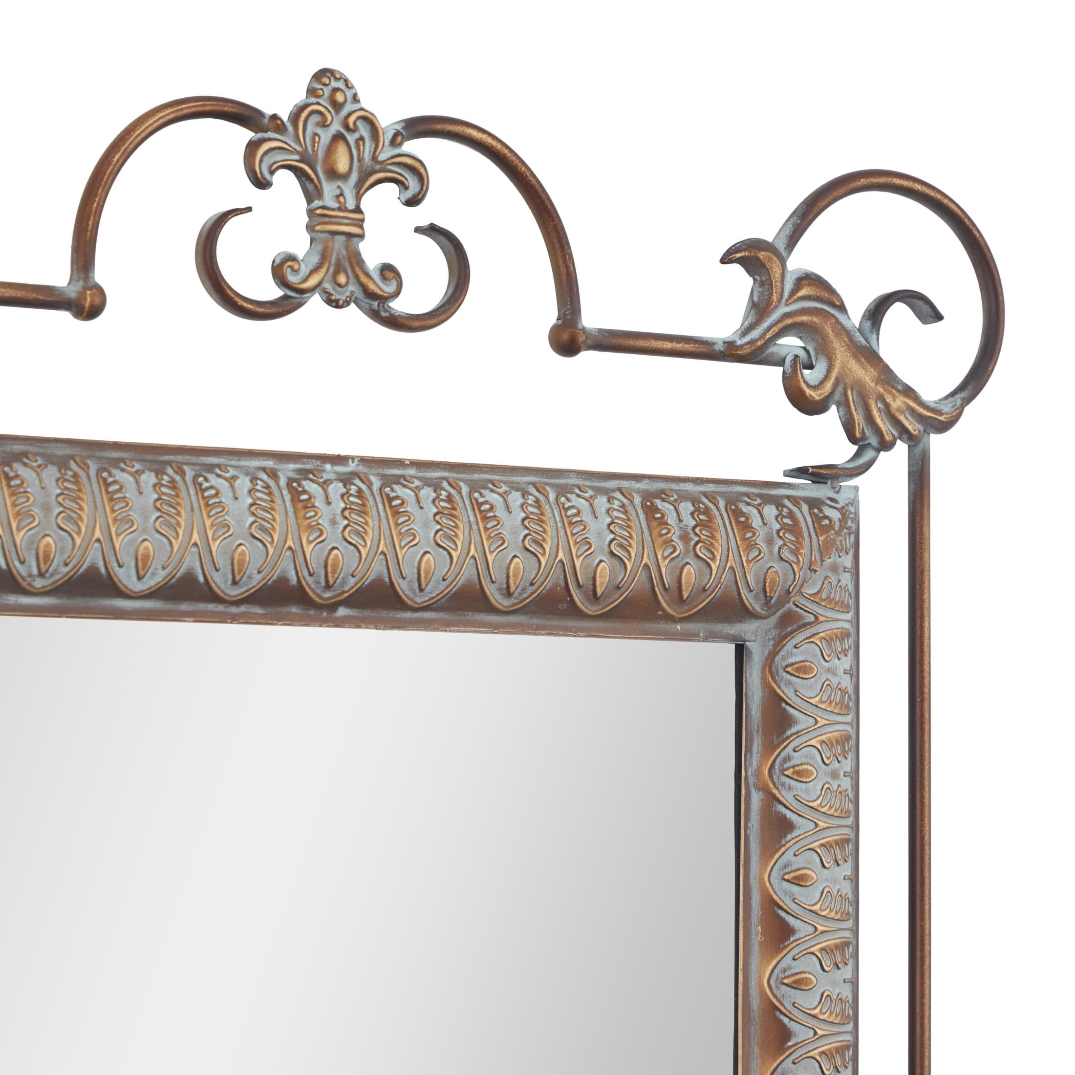 DecMode 23" x 32" Bronze Metal Leaf Console Table with Mirror with Scrolled Legs, 2-Pieces