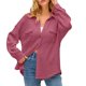 thumbnail image 1 of Camisa con bolsillos de color liso para mujer: top de punto holgado de manga larga, poliéster, versátil para primavera/otoño, tallas US 4-12, EU 34-42, 1 of 8