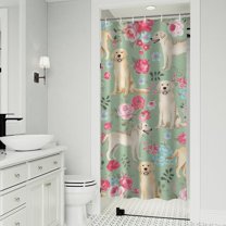 Labrador Dog and Flower Floral Shower Curtain 36"x72" ,Bathroom Decorative Shower Curtains Set with 12 Hooks,Modern Waterproof Washable Shower Curtain