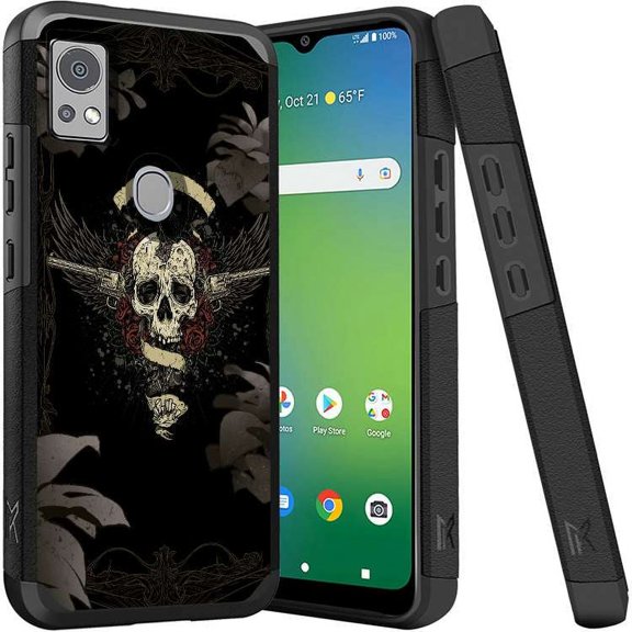 ANJ  Shockproof Dual Layer Slim Hard Case   Tempered Glass Cover Compatible with Icon 5, AT&T Motivate 4 - Gothic Skull
