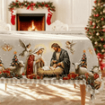 thumbnail image 5 of Vintage Nativity Christmas Tablecloth - Traditional Holy Family & Christmas Tree Pattern Table Cover, Festive Dining Decor for Restaurant & Family Party, Durable Washable Fabric, 55*71in, E, 5 of 5