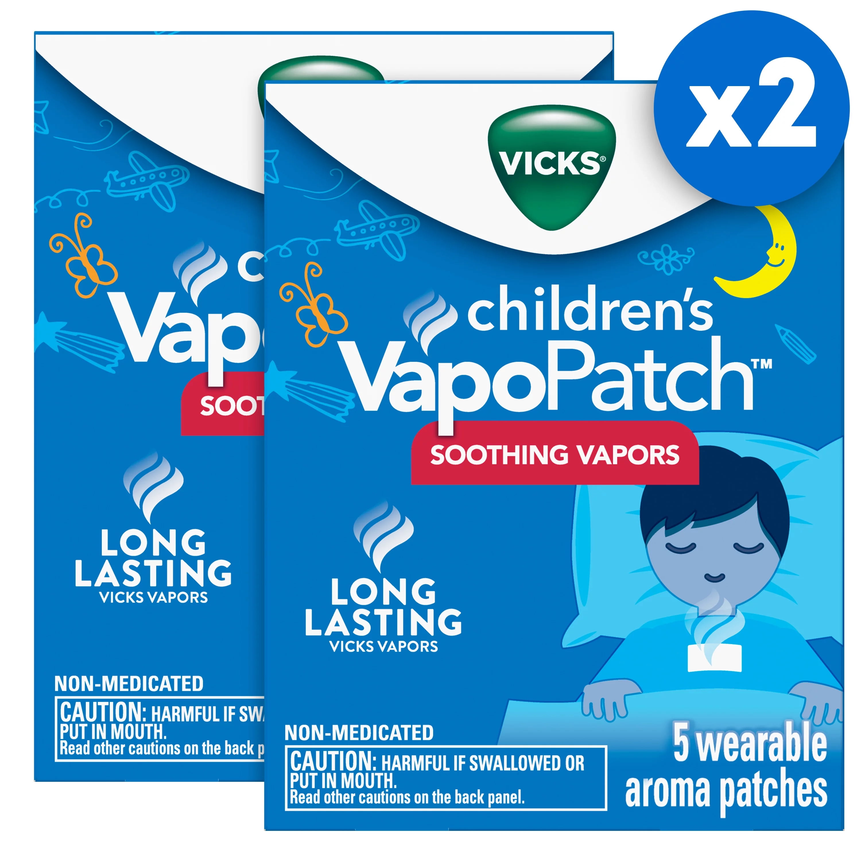 Vicks Children's VapoPatch with Soothing Non-medicated Vapors for Children Ages 6+, Two 5ct Cartons