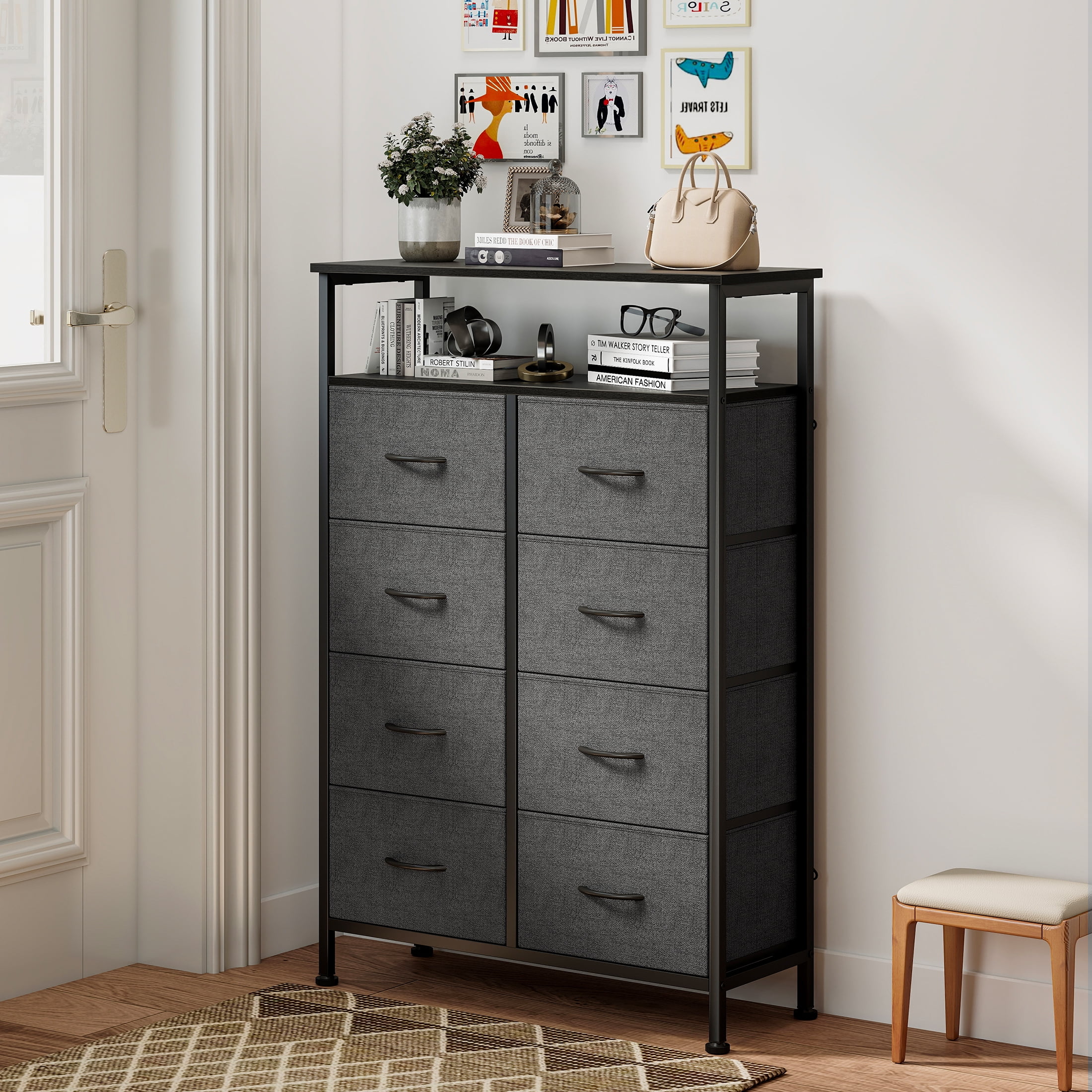 edx 8 Drawers Fabric Dresser, Clothes Storing, Storage Tower Organizer TV Stand, for Bedrooms, Wardrobes, Entryways, and Living Rooms, Gray