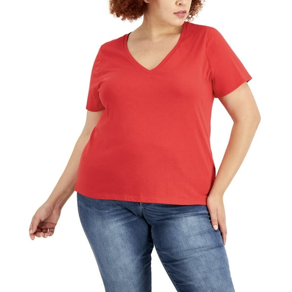 INC International Concepts Women's Short Sleeve Cotton V-Neck Top Plus Size 3X