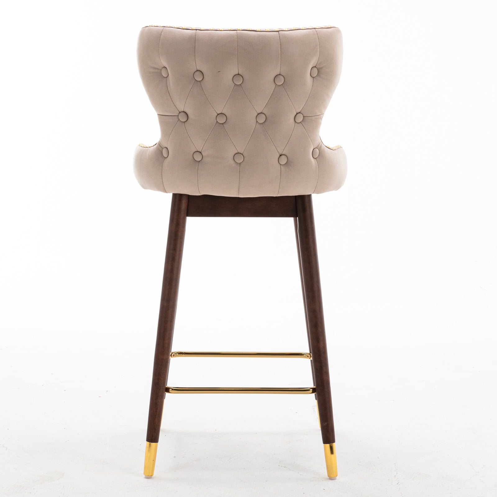 Kepooman 29.9" Modern Leather Fabric bar chairs, Tufted Gold Nailhead Trim Gold Decoration Bar stools, Set of 2 (Beige)