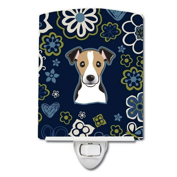 Caroline's Treasures BB5112CNL Blue Flowers Jack Russell Terrier Ceramic Night Light, 6x4x3", multicolor