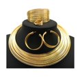 thumbnail image 1 of African Art Style Multi-Layer Gold Plated Chain Choker Necklace Hoop Earrings Cuff Bangle Bracelet Ring Set, 1 of 8