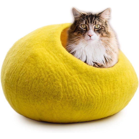 Woolygon Wool Cat Cave Bed Handcrafted from 100% Merino Wool, Eco-Friendly Felt Cat Cave for Indoor Cats and Kittens