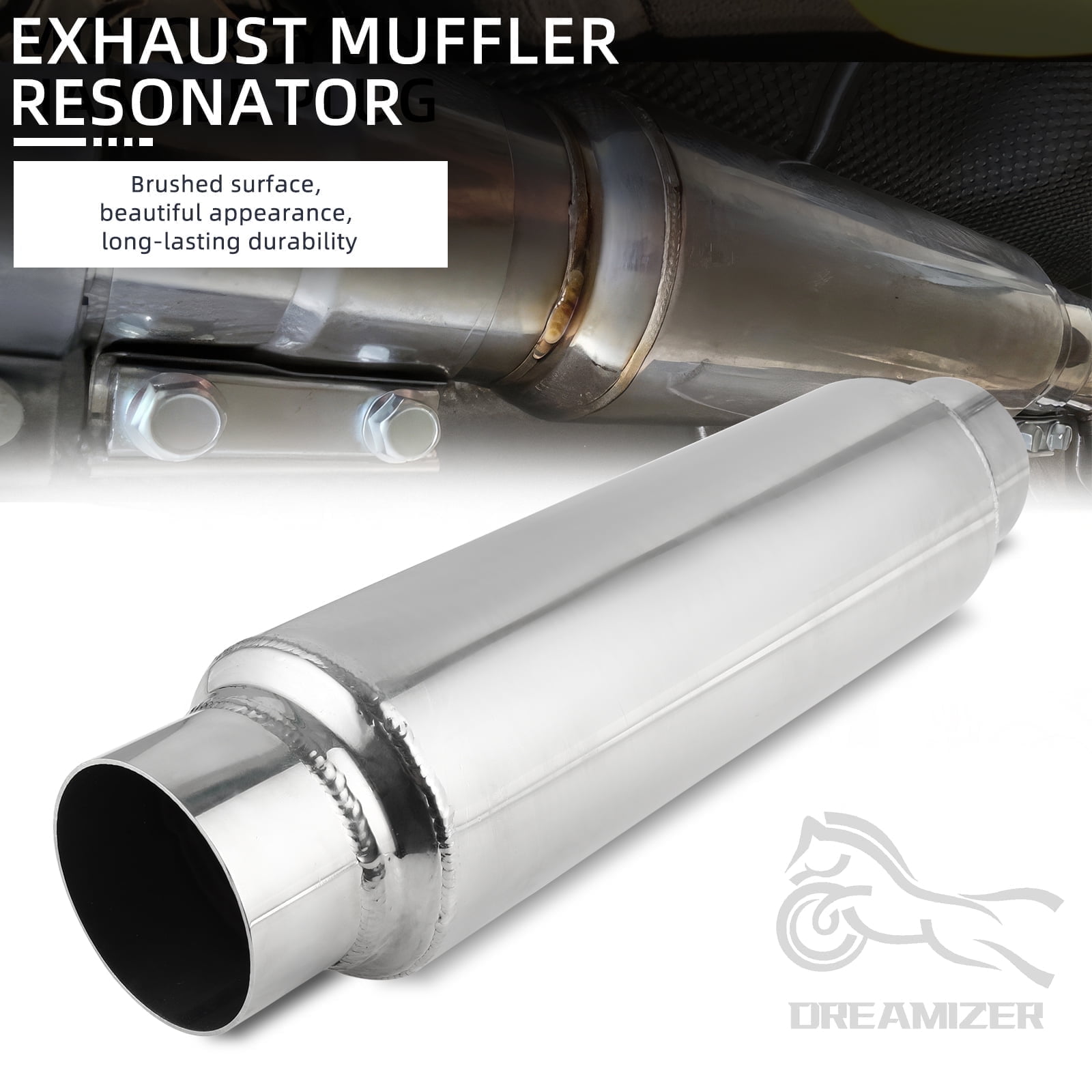 2Pcs Exhaust Muffler Resonator 2.5" In/Out 12" L Universal Silencer - Foto 2