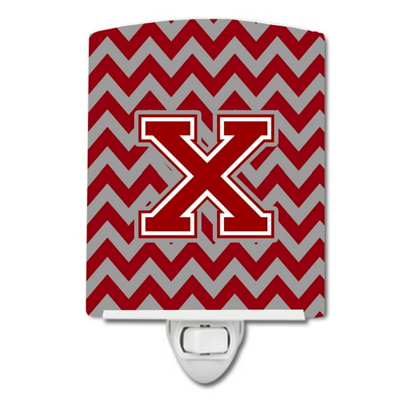 Caroline's Treasures CJ1049-XCNL Letter X Chevron Maroon and White Ceramic Night Light, 6x4x3", multicolor