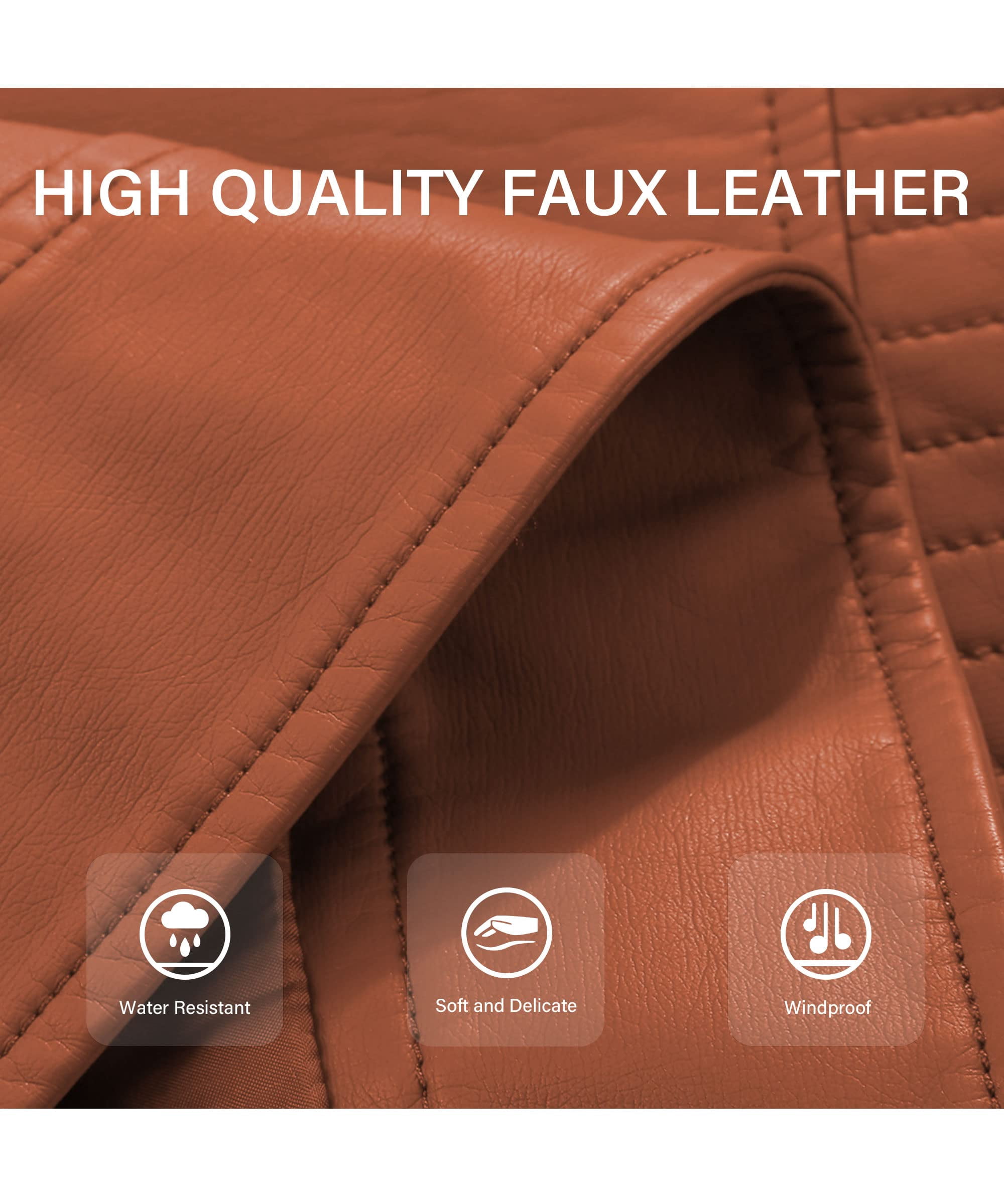 Giolshon Women's Faux Leather Jacket Moto Water Resistant Coat
