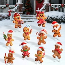 Remiawy 10 PCS Christmas Yard Signs, Gingerbread Outdoor Decorations, Gingerbread Man Yard Stakes for Lawn, Garden, Pathway, and Holiday Winter Xmas Decor