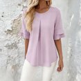 thumbnail image 2 of CAIVO Women Blouses Dressy Casual Summer Loose Fit Ruffle Cap Sleeve Tunic Shirts Short Sleeve O-Neck Solid Color Holiday Tops, 2 of 4