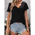 thumbnail image 4 of Womens V Neck Solid Crisscross Back Tee Short Sleeve Backless Summer Blouse For Women, 4 of 6