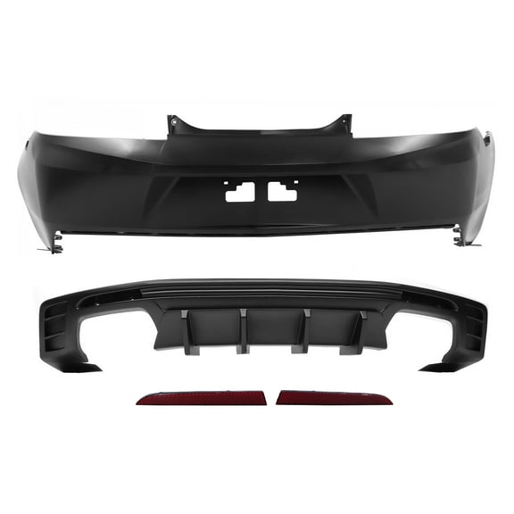 Ikon Motorsports Rear Bumper Cover   3PCS Diffuser w/ Reflectors Compatible with 14-15 Chevy Camaro 6th ZL1 Style Bumper Conversion Matte Black Rear Bumper Lip Spoiler Guard PP