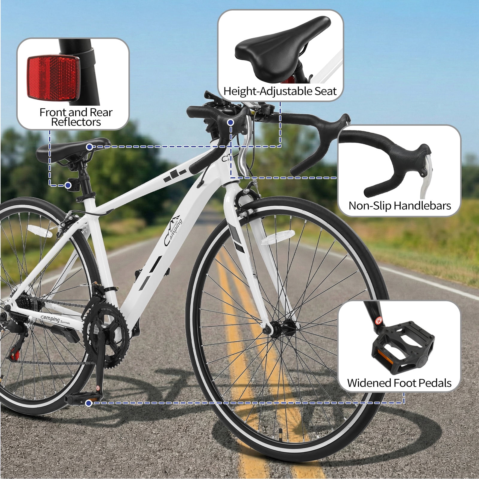 Ktaxon 700C Road Bike for Adults, 14 Speed Drop Bar, City Commuter Bicycle, Dual Disc Brakes, Trigger Shifter, High-Carbon Steel Hybrid Bikes, White