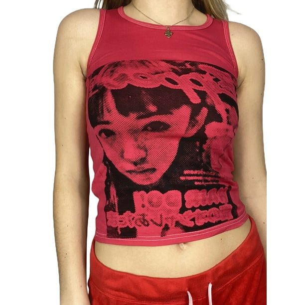 Women Summer Tops Portrait Print Sleeveless Y2K Tank Vest Slim Fit