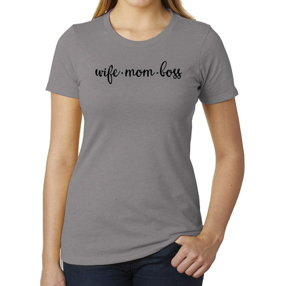 Wife, Mom, Boss, Graphic Tees for woman, Cute Mom shirts - Heather Grey MH200WMOM S30 XS