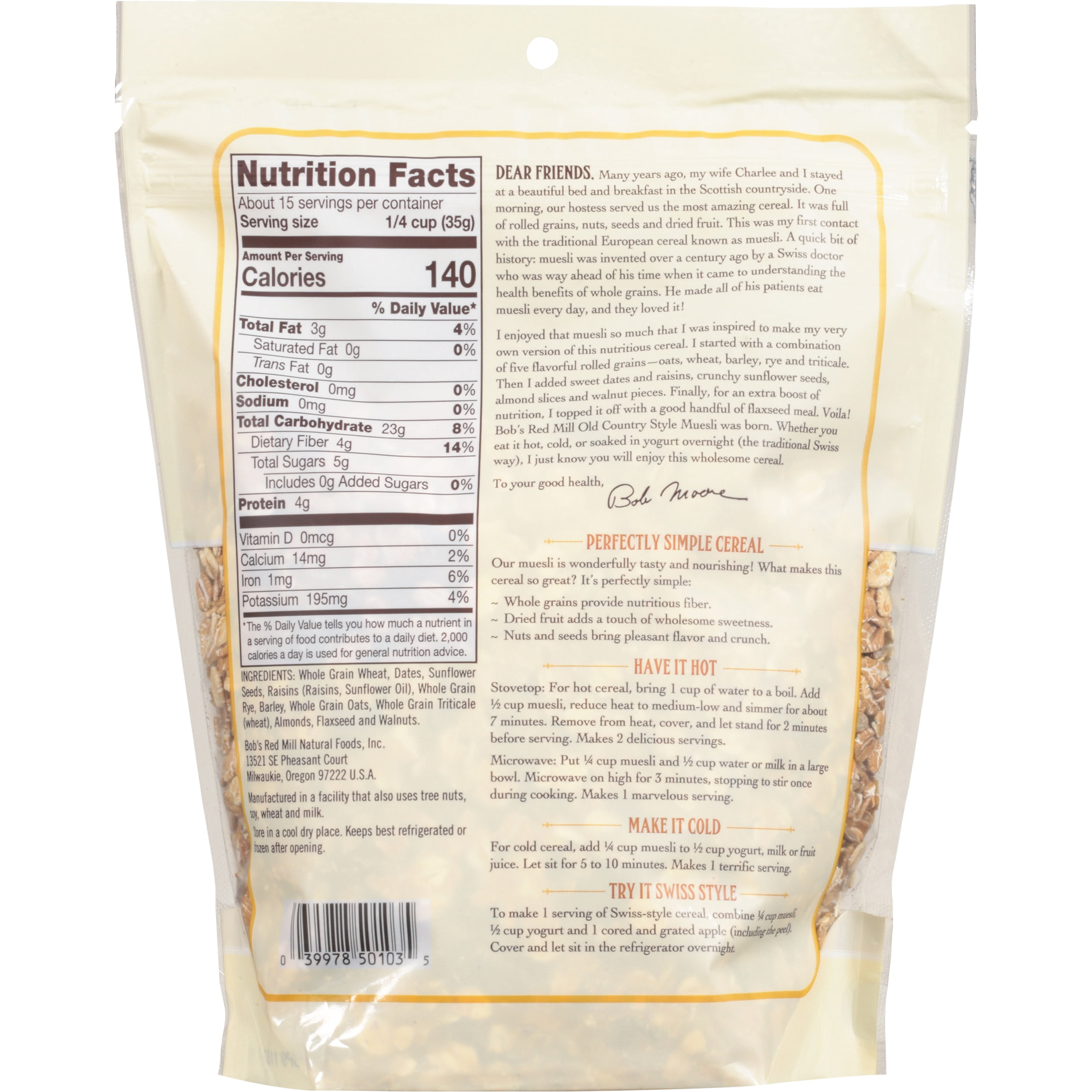 Bob's Red Mill Old Country Style Muesli, 18 oz Shelf-Stable Bag