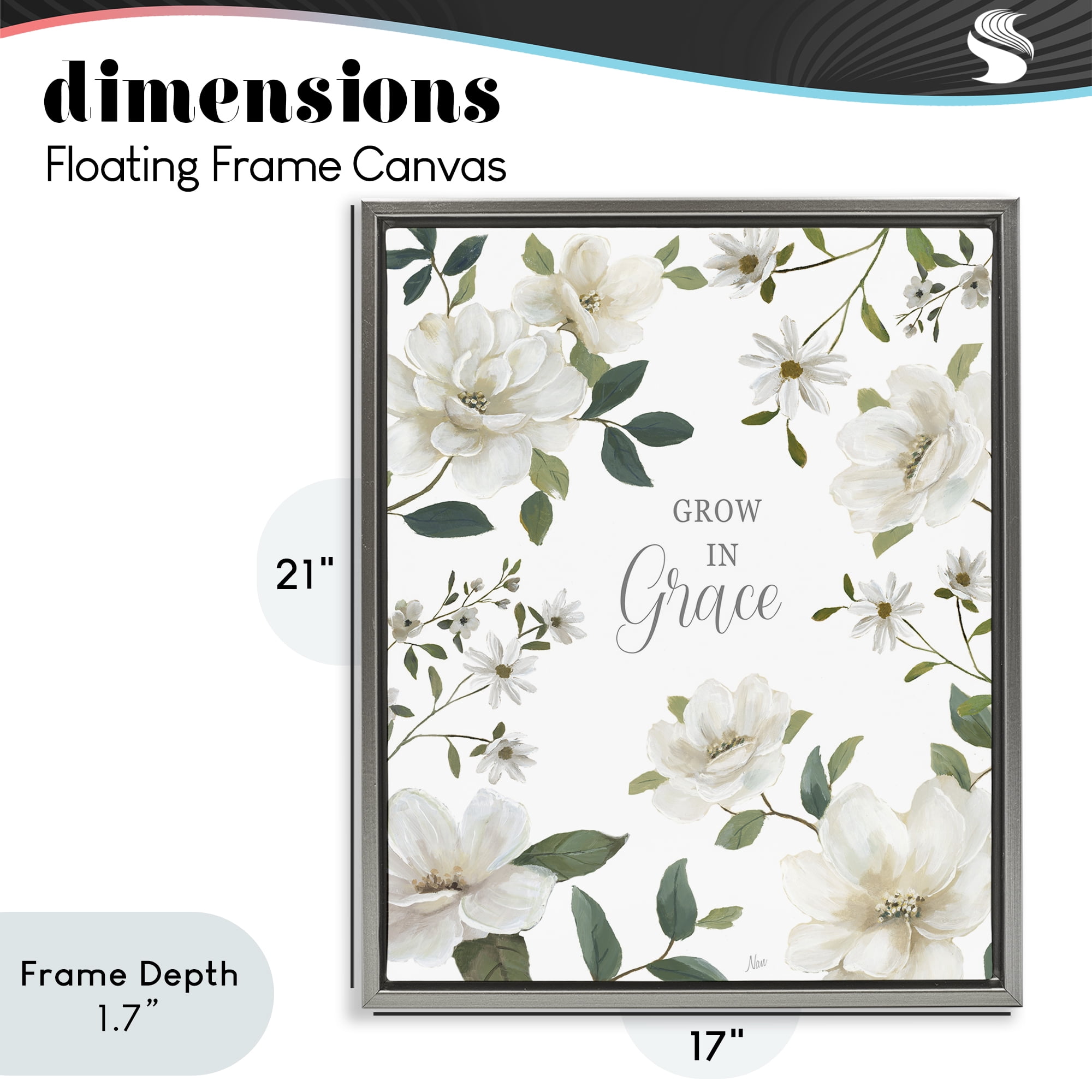 Stupell Industries Floral Grow In Grace Gray Framed Floater Canvas Wall Art, design by Nan